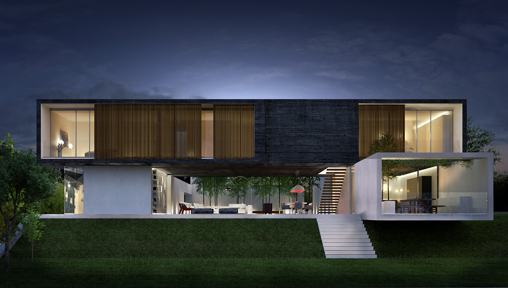 3d interior night visualisation luxury house mexico
