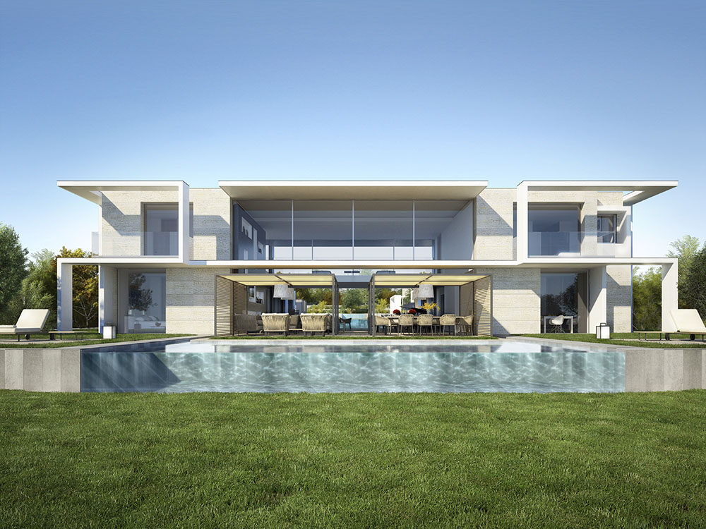 Photorealistic rendering luxury villa front