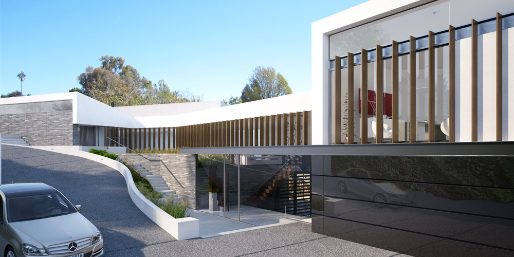 rendering 3d exterior parking luxury house Bel Air