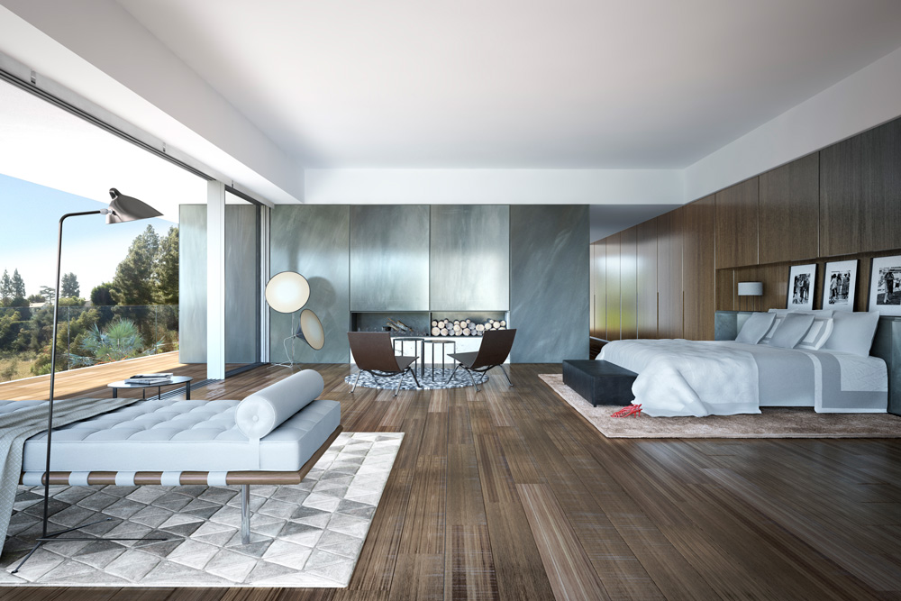 rendering 3d interior master room luxury house Bel Air