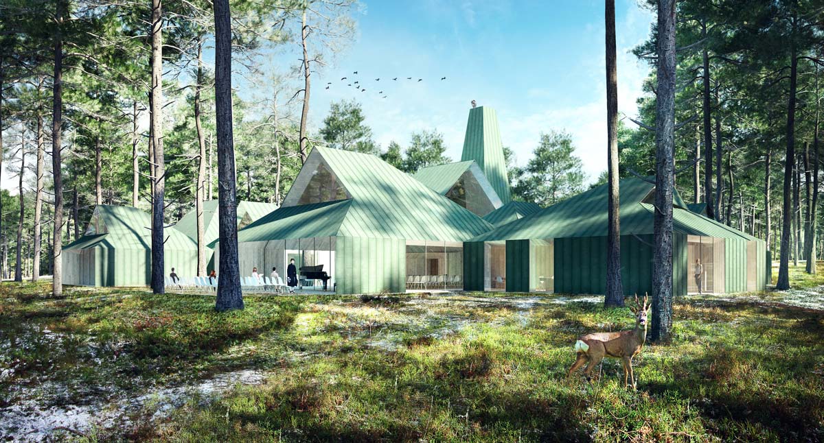 architectural rendering for the architectural competition of the Arvo Pärt Centre